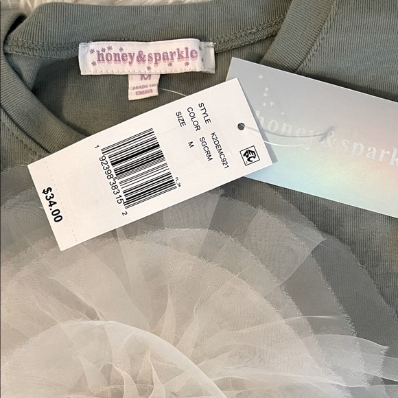 Honey & Sparkle Kids Green Tee with White Tulle Accent Size Medium NWT - Picture 4 of 5